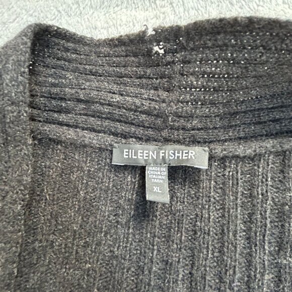 Eileen Fisher Womens Black Ribbed Open Front Cardigan Sweater XL Yak Wool Blend - Picture 3 of 9